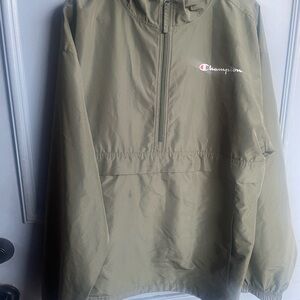 Champion Khaki Green Half-Zip Jacket size L stain in front